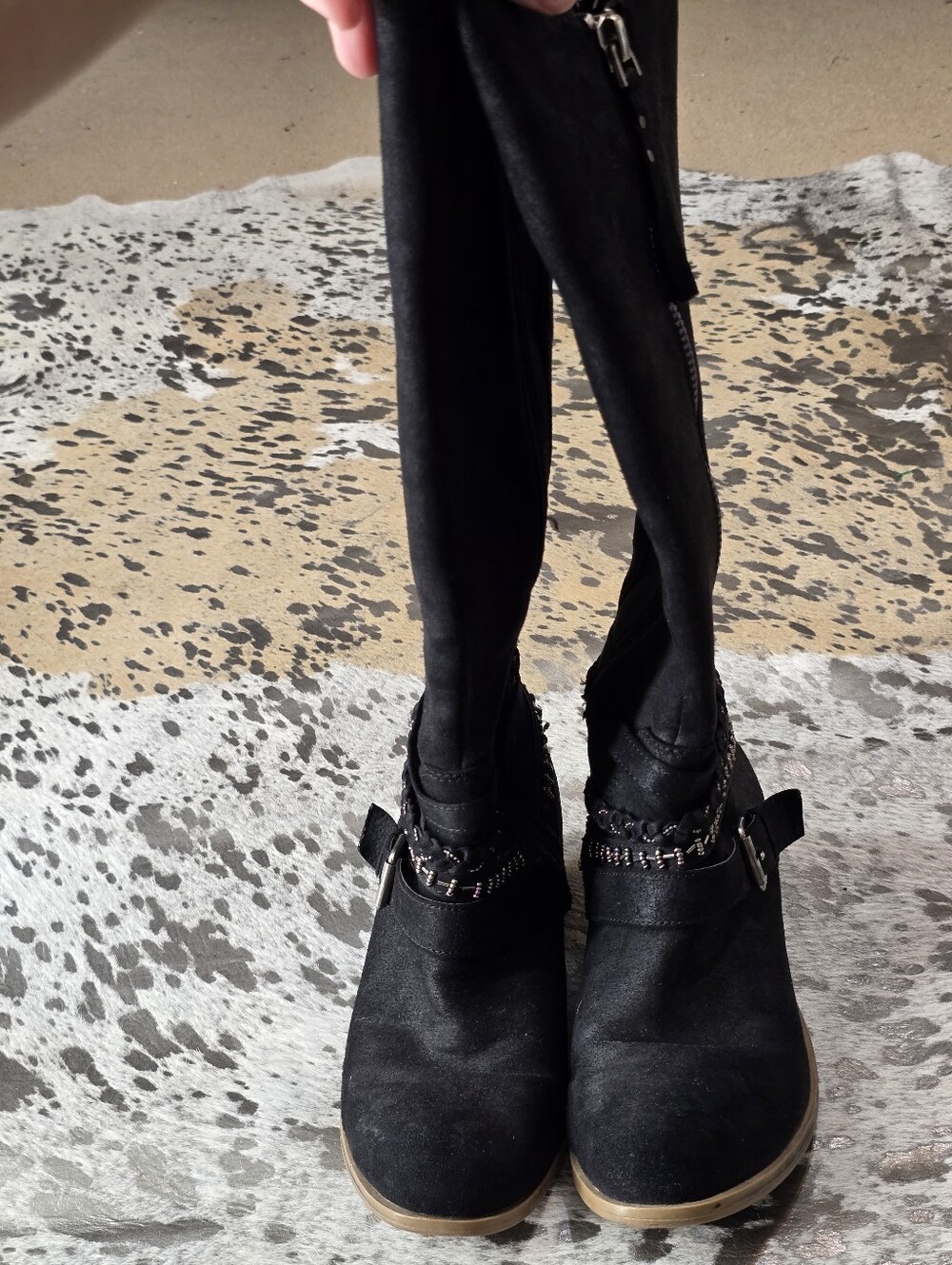Kohl's Black Suede Knee-High Boots with Decorative Zipper & Buckle - Picture 3 of 8